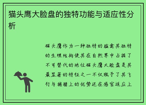 猫头鹰大脸盘的独特功能与适应性分析